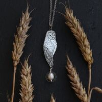 Owl Pendant - Barn Owl Silver Necklace - Wisdom Bird Necklace - Pearl Owl Charm - Forest Spi...