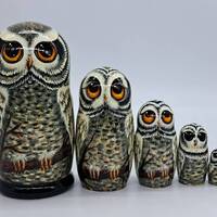 Polar owl Nesting dolls Matryoshka Hand made Bird Russian doll 7" tall 5 in 1