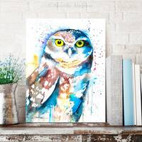 Burrowing owl watercolor painting print by Slaveika Aladjova, art, animal, illustration, bir...