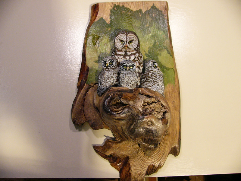 Great Grey Owls sculpture
