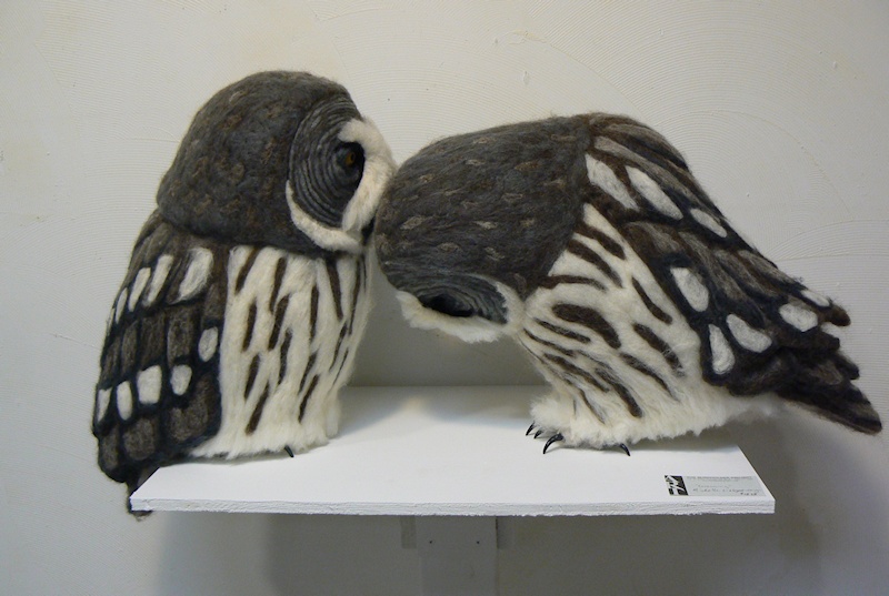 Needle-felted Great Grey Owls