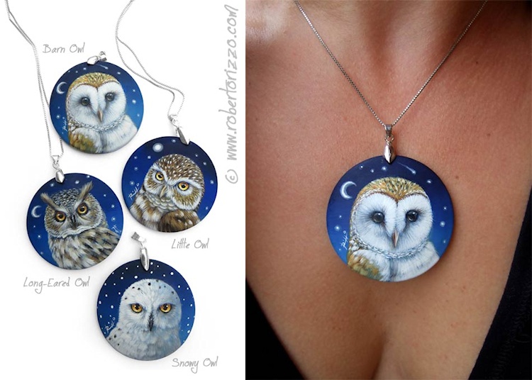 hand painted owl necklaces