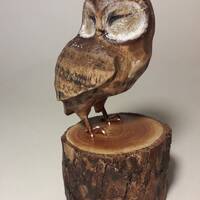 Figurine owl, wooden art piece, owl carving, owl sculpture, animal collection, owl collector...