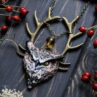 Horned Owl Necklace, Eagle Owl Jewelry