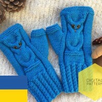 Owl mittens knit pattern instant download