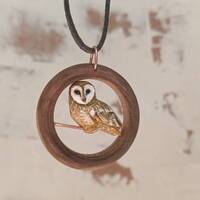 Barn owl pendant, owl gift, wooden pendant