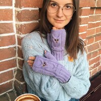 Owl mittens Fingerless gloves