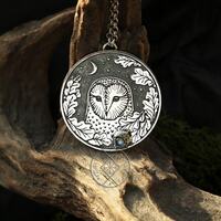 Barn Owl and Moon silver Necklace Pendant