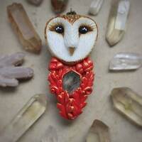 Owl pendant with stone Moss agate Jewelry bird Barn owl necklace Collectible jewelry Gift fo...