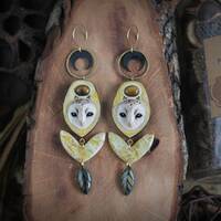 Owl earrings Moon earrings Bohemian jewelry Cottage core jewellery  Crescent moon earrings N...