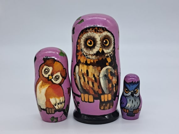 4" Owl nesting dolls Bird matryoshka 3 in 1 Made in Ukraine Wooden toy Stacking dolls Good for kids gift Home decor For owl collectors