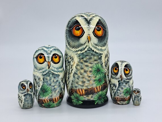 5" Polar owls nesting dolls 5 in 1 Matryoshka Handmade Handmade in Ukraine Wooden toy Home decor Collection Stacking dolls