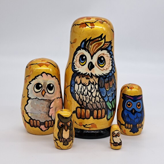 5" Nesting dolls 5 in 1 Owls Matryoshka Handmade and painted in Ukraine Bird doll Wooden toy for kids gifts collection Ukrainian artwork