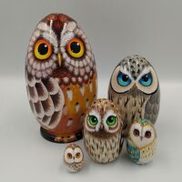 Owl Nesting doll Matryoshka Egg 5 pcs 14cm/5,5 inch Hand Made Kids Wooden Toys, Room Decor, ...