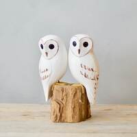 Baby Barn Owl - Pair- 7.5"H - Hand Carved Wooden Bird