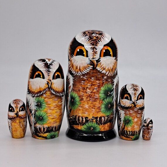 4" Owl nesting dolls Bird matryoshka 5 in 1 Made in Ukraine Wooden toy Stacking dolls Gift Home decor For owl collectors Russian doll