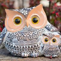 Handmade Owl Gift - Brown and White Mother and Baby Owl Figurine - Home Decor Accent