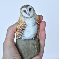 Owl, Animal art, Barn owl, Decorative stone - Painting on Stone - Rock Painting