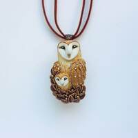 Owl pendant Mom with owlet Owl necklace with baby Original gift for your mother Owls jewelry...