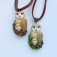 Owl pendant Mom with owlet Owl necklace with baby Original gift for your mother Owls jewelry...