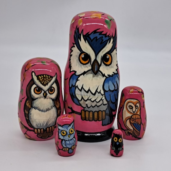 5" Nesting dolls 5 in 1 Owls Matryoshka Handmade and painted in Ukraine Bird doll Wooden toy for kids gifts and collection