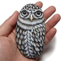 Little owl hand painted stone. Borrowing owl, Bird painting stone, owl pebble art, painted w...