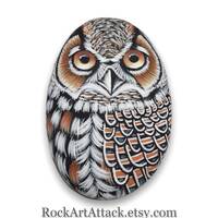 Great Horned Owl detailed painted pebble