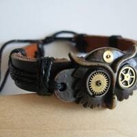 Owl Steampunk bracelet with Watch Gears