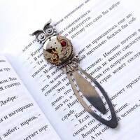 Owl bookmark Steampunk Watch parts Vintage Silver Steam punk heart Owls lover gift
