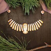 Barn Owl Necklace Golden White Wings Feathers Bird Gift for Owls Lover