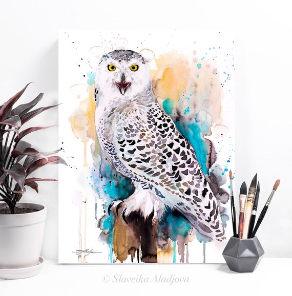Snowy Owl watercolor painting print by Slaveika Aladjova, art, animal, illustration, bird, home decor, wall art, gift, Wildlife