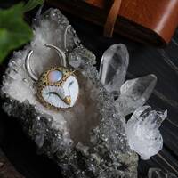 Barn Owl with Opalite and Crescent Moon Necklace, Horned Owl Charm, Witch Owl Necklace, Fant...