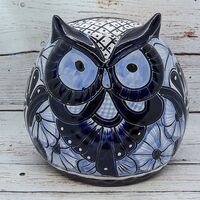 Ceramic Owl Flower Pot - Talavera Blue Mecixo Decor, Indoor or Outdoor