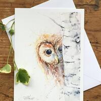 Watercolour Tawny Owl Greeting Card