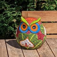 Talavera Owl Planter Ceramic Flower Pot, Mexican Pottery, Colorful Indoor or Outdoor Owl Dec...