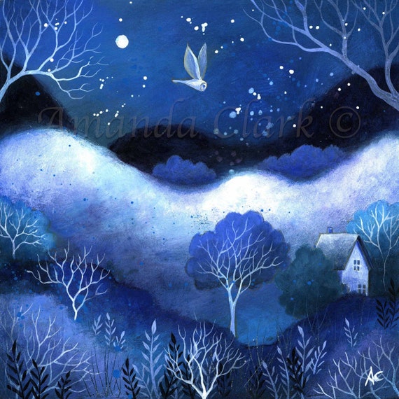Barn Owl Limited edition giclee print - Moonlit Hills