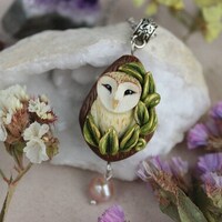 Mini owl pendant Owl jewelry Pendant with barn owl Bird necklace Nature jewelry with raptor ...