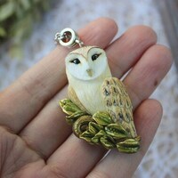 Owl jewelry Pendant with barn owl Bird necklace Nature jewelry with raptor bird Owl head Owl...