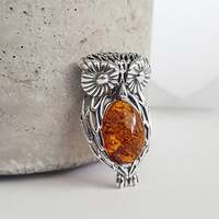 Baltic Amber and Silver Owl Necklace
