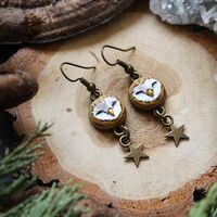 Owl Starry Earrings, Barn Owl Dangle and Drop Earrings, Bird Jewelry, Woodland Witchy Earrin...