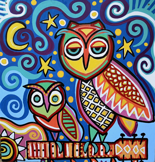 Mixed media owl art