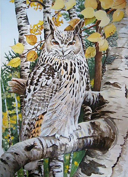 Siberian Eagle Owl painting