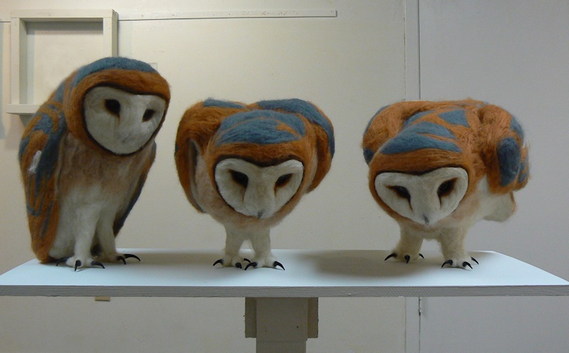Needle-felted Barn Owls