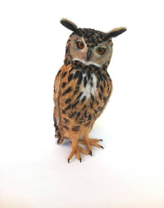 Needle felted Eagle Owl sculpture