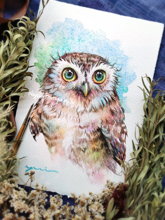 Owl - ORIGINAL watercolor painting 7.5x11 inches