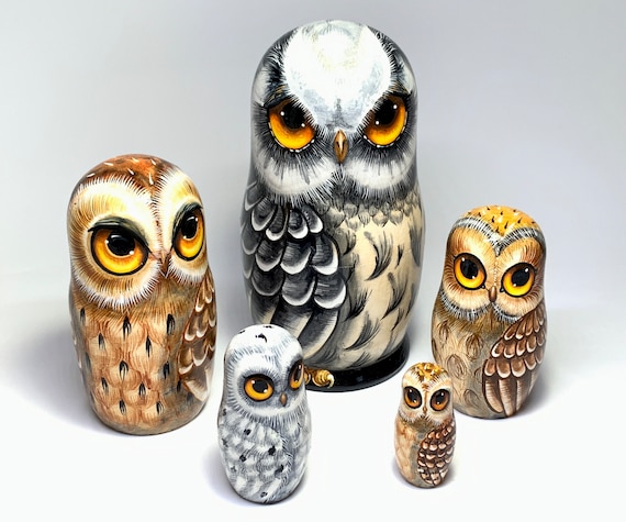 Owl Nesting Dolls 5 pcs wooden 
Owl Matryoshka dolls