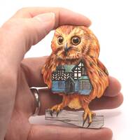 Wood Northern Saw Whet Owl house brooch