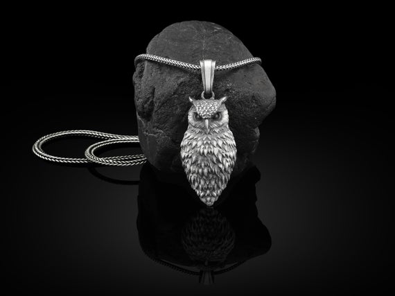 Owl Handmade Silver Mens Necklace