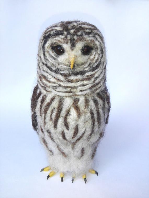 Needle felted Barred Owl sculpture, ornament
