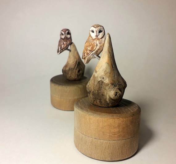Wooden jewelry box with owl figurine